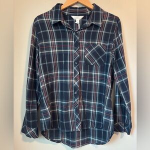 Market & Spruce Red and Blue and Silver Metallic Plaid Button-Down Shirt